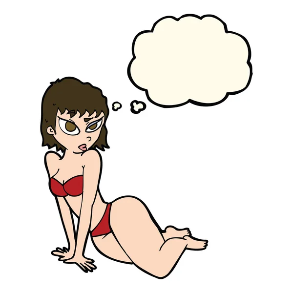 Cartoon sexy vrouw in ondergoed met gedachte bubble — Stockvector