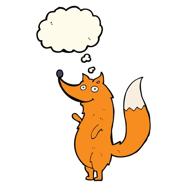 Dibujos animados ondeando zorro con burbuja de pensamiento — Vector de stock
