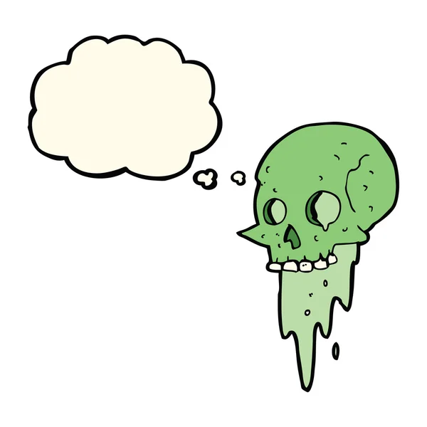 Cráneo de Halloween burdo de dibujos animados con burbuja de pensamiento — Vector de stock