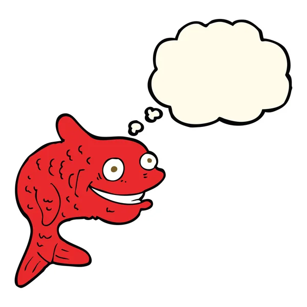 Cartoon gelukkig vis met gedachte zeepbel — Stockvector