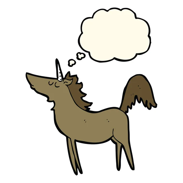 Unicornio de dibujos animados con burbuja de pensamiento — Vector de stock