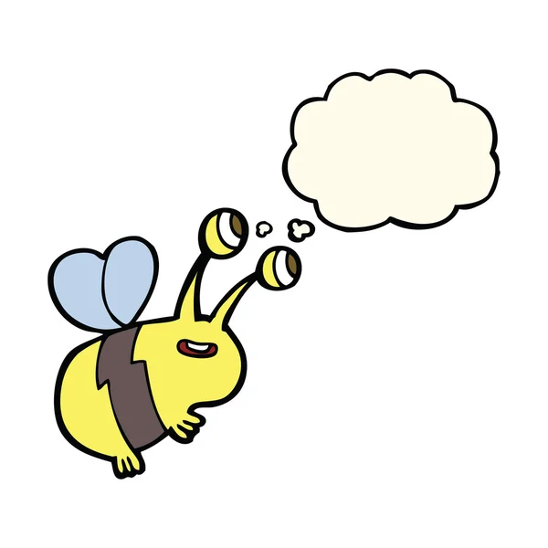 Dessin animé abeille heureuse avec bulle de pensée — Image vectorielle