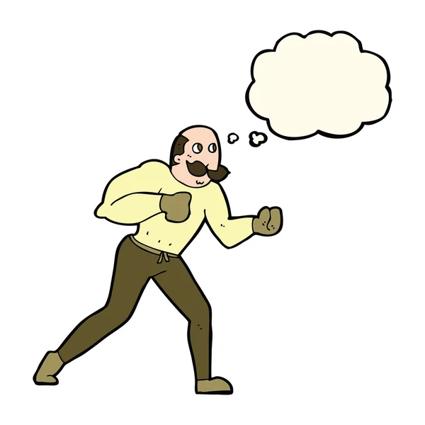 Boxeur rétro dessin animé homme avec bulle de pensée — Image vectorielle