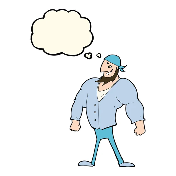Cartoon mannelijke matroos man met gedachte zeepbel — Stockvector