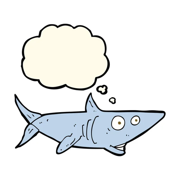Karikatur glücklicher Hai mit Gedankenblase — Stockvektor