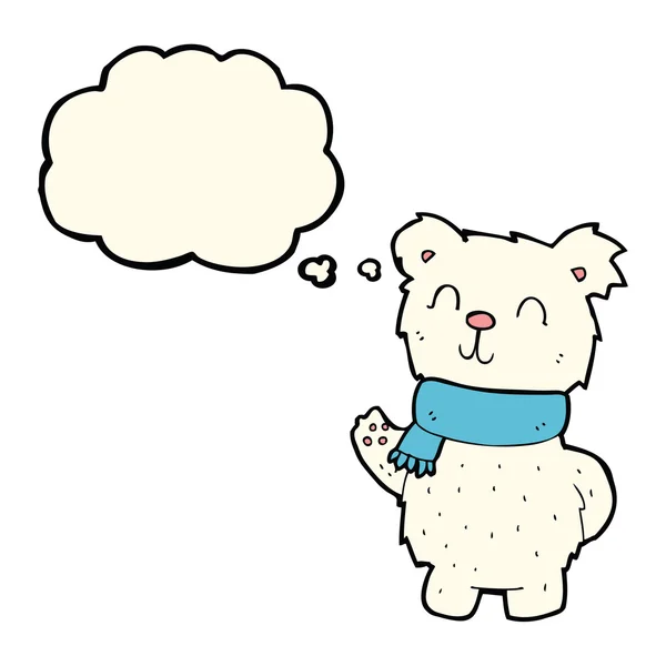 Мультфильм размахивая белым медведем с мыслей пузырь — стоковый вектор
