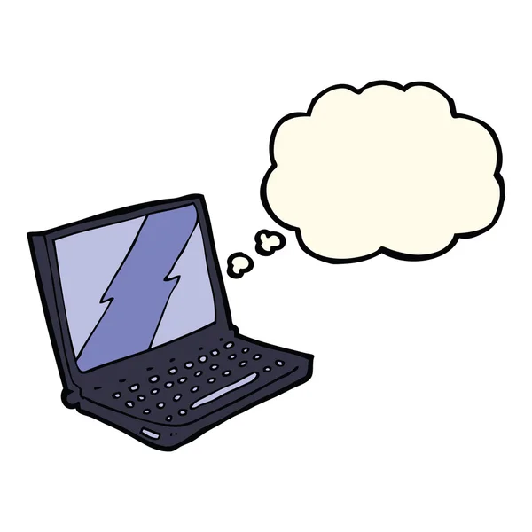 Cartoon laptop computer with thought bubble — Stock Vector