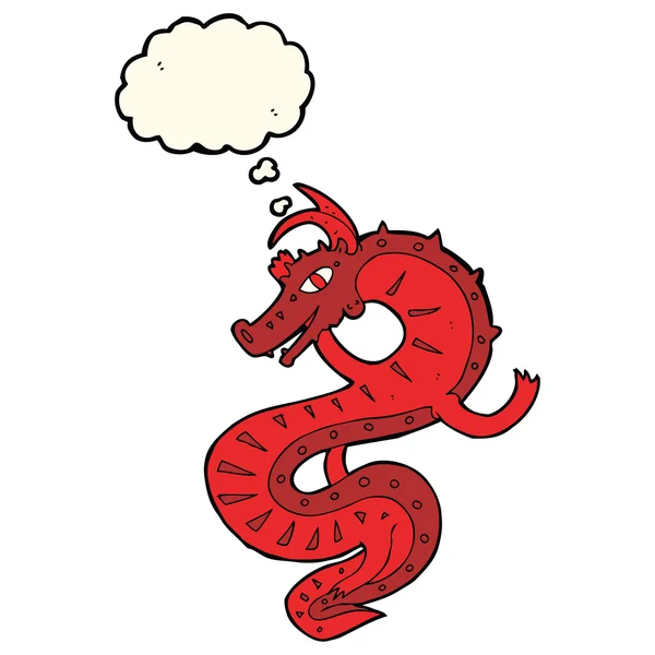 Dibujos animados de dragón saxon con burbuja de pensamiento — Vector de stock