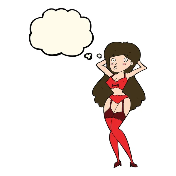 Femme dessin animé en lingerie avec bulle de pensée — Image vectorielle