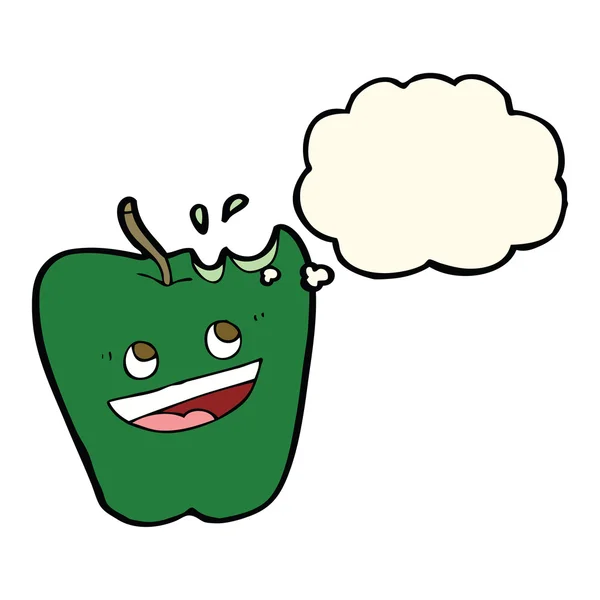 Gelukkig appel cartoon met gedachte zeepbel — Stockvector