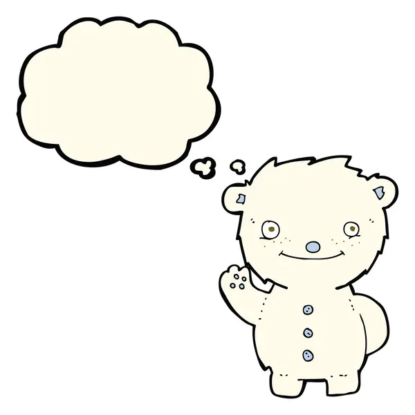 Dessin animé agitant ours polaire avec bulle de pensée — Image vectorielle
