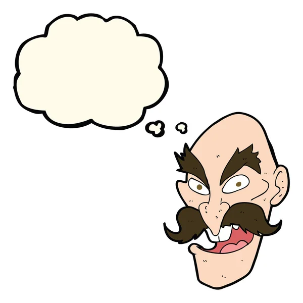 Cartoon kwaad oude man gezicht met gedachte zeepbel — Stockvector