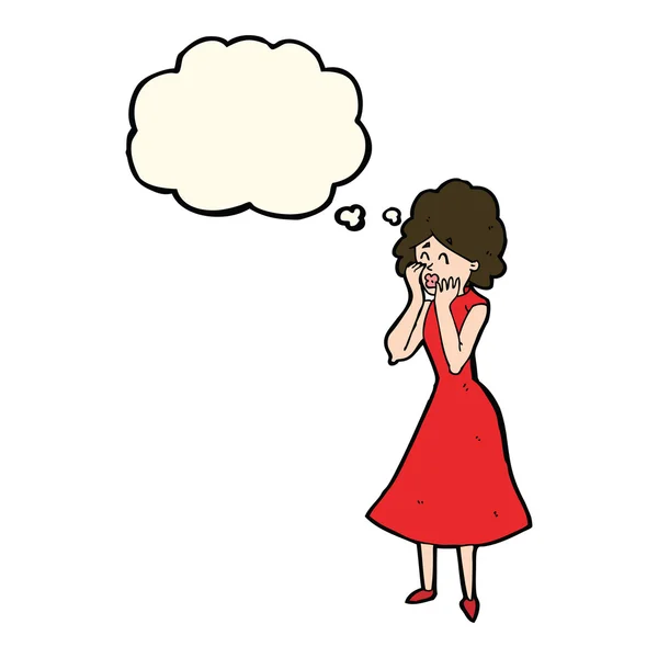 Düşünce balonu ile endişeli kadın karikatür — Stok Vektör