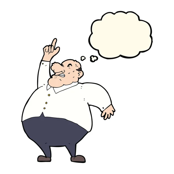 Cartoon grote dikke baas met gedachte zeepbel — Stockvector