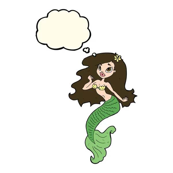 Cartoon pretty mermaid with thought bubble — Stock Vector