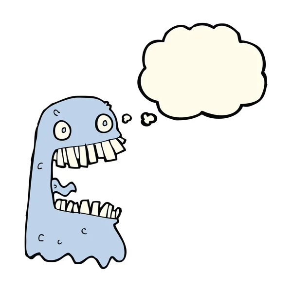 Desenho animado fantasma bruto com bolha de pensamento — Vetor de Stock