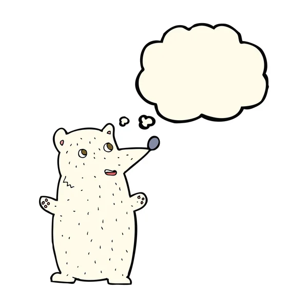 具有思想气泡的滑稽卡通片北极熊 — 图库矢量图片