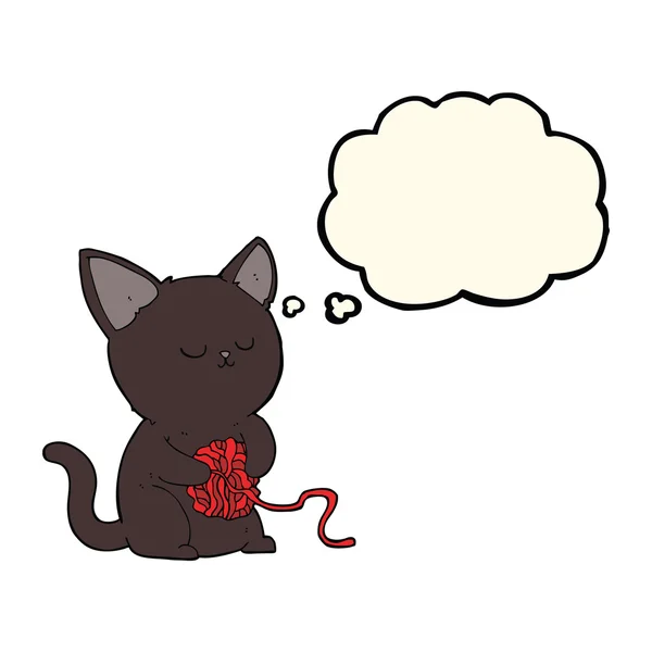 卡通可爱黑猫玩球的纱线与思想埠 — 图库矢量图片