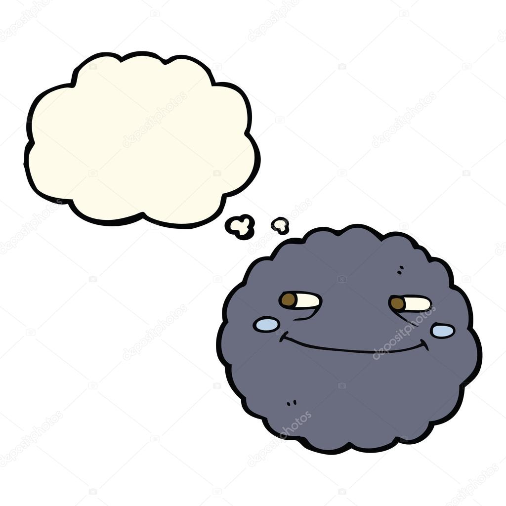 cartoon happy rain cloud with thought bubble