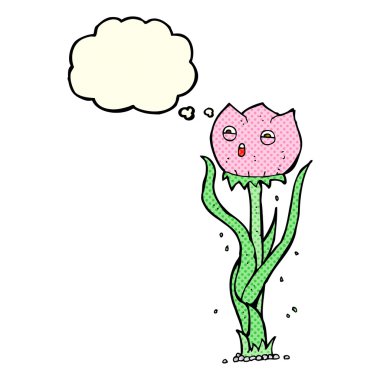 Düşünce baloncuklu karikatür çiçeği