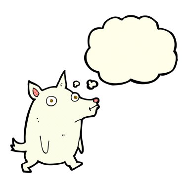 Düşünce baloncuğu olan komik küçük köpek.