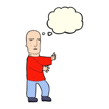 Düşünce baloncuğu olan sert adam.