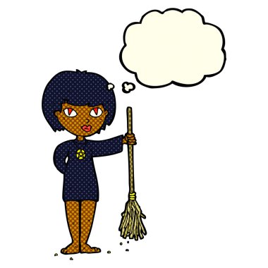 çizgi film güzel cadı kız düşünce balonu ile