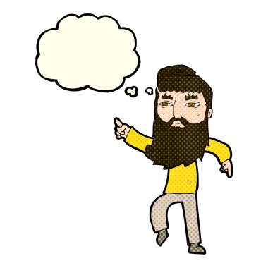 Çizgi film sakallı adam düşünce balonuyla yolu gösteriyor.