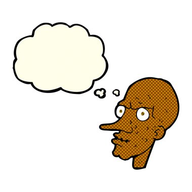 Düşünce baloncuğu olan kötü yaşlı adam çizgi filmi