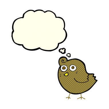 Düşünce baloncuklu komik çizgi film kuşu