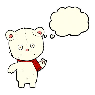 Düşünce baloncuğuyla kutup ayısı sallayan çizgi film