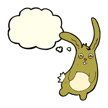 Düşünce baloncuklu komik çizgi film tavşanı