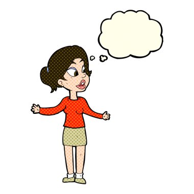 çizgi film güzel kadın düşünce balonu ile bir şeyler açıklamaya