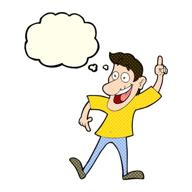 Düşünce baloncuğuyla harika bir fikri olan çizgi film adamı.