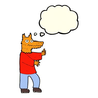 karikatür komik tilki adam düşünce balonu ile