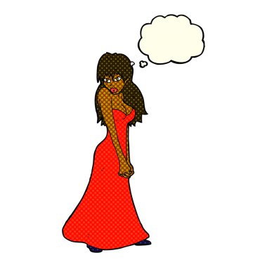 düşünce balonu ile içinde çizgi film güzel kadın