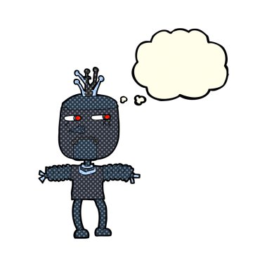 Düşünce baloncuklu çizgi film robotu