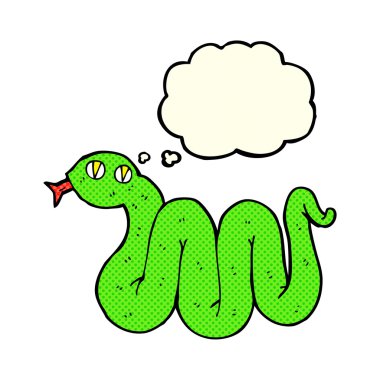 Düşünce baloncuklu komik çizgi film yılanı