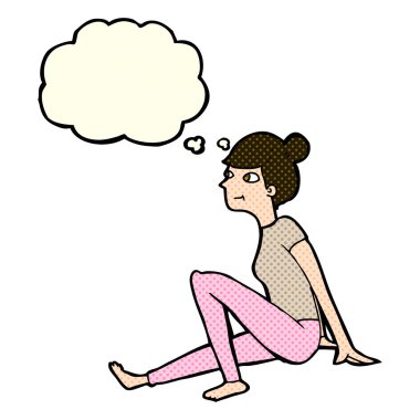 çizgi film kadın düşünce balonu ile oturuyordu