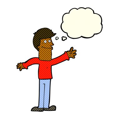 çizgi film mutlu adam düşünce baloncuğuyla el sallıyor