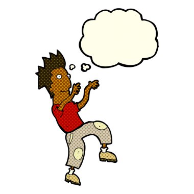 çizgi film mutlu adam düşünce baloncuğuyla komik dans ediyor