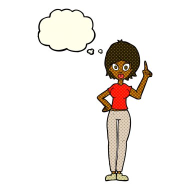 Çizgi filmdeki kadın düşüncelerini düşünce baloncuğuyla açıklıyor.