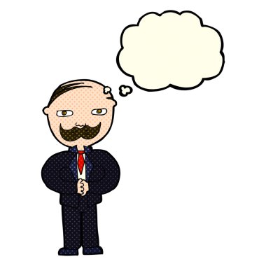 Düşünce baloncuklu bıyıklı yaşlı adam çizgi filmi.