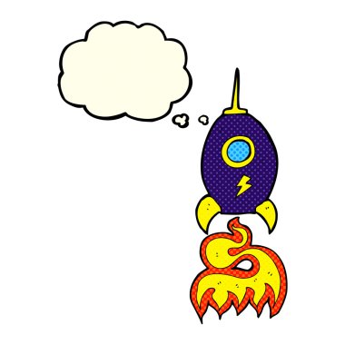 Düşünce baloncuklu çizgi film uzay gemisi