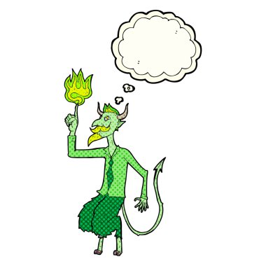 Düşünce baloncuklu tişörtlü ve kravatlı şeytan.