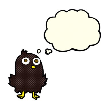 Düşünce baloncuklu komik çizgi film kuşu