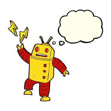 Düşünce baloncuklu çizgi film robotu
