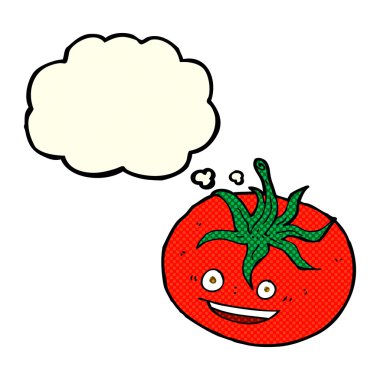 Düşünce baloncuklu çizgi film domatesi