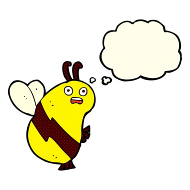 Düşünce baloncuklu komik çizgi film arısı