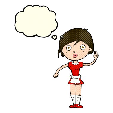 Çizgi film garsonu düşünce balonuyla el hareketi yapıyor.